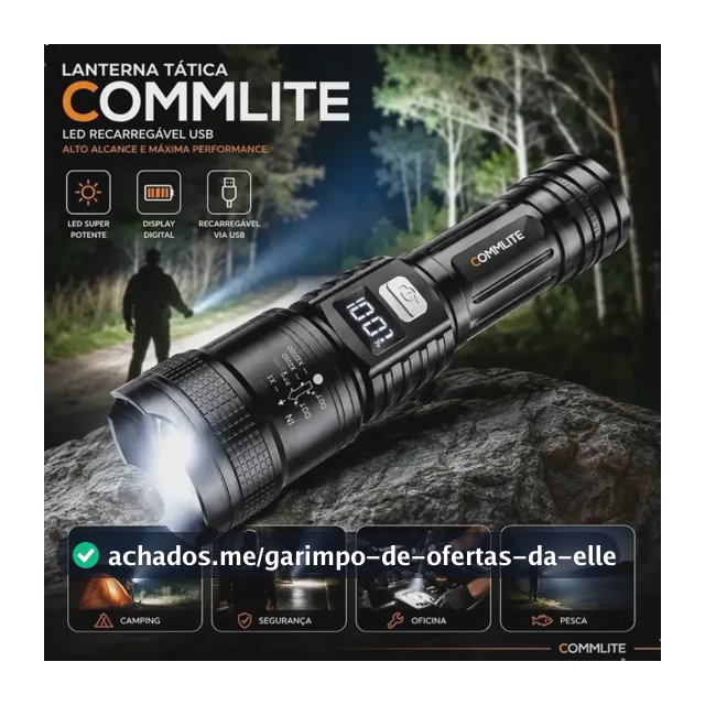 Lanterna Tática Recarregável Atualizada Led Visor Digital Zoom Telescopico ABS 3 Modos Iluminação USB Display Digital Zoom Potente Alta Potência Commlite