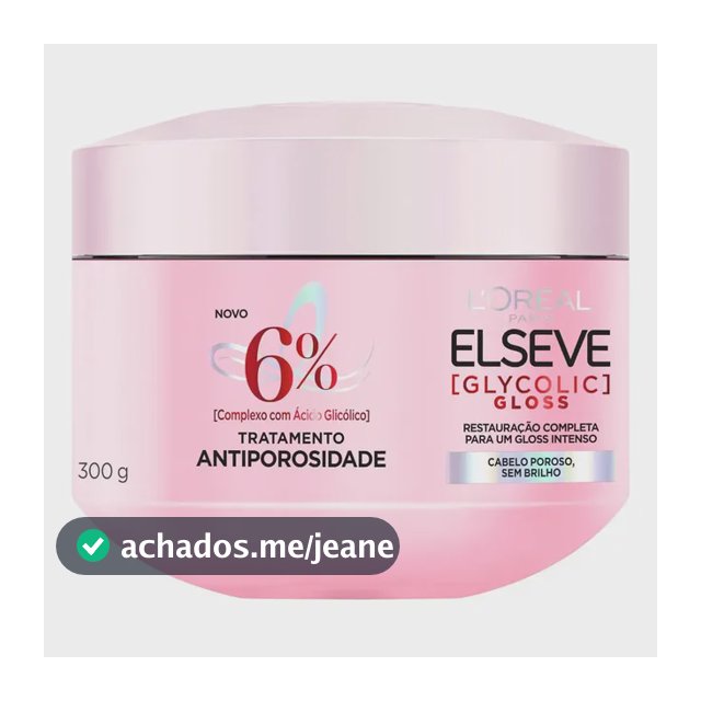 L'Oréal Paris Elseve Glycolic Gloss Máscara Capilar Antiporosidade, com Ácido Glicólico, Sela a Cutícula, Garante 3X Mais Brilho Espelhado e Maciez Intensa, 300g