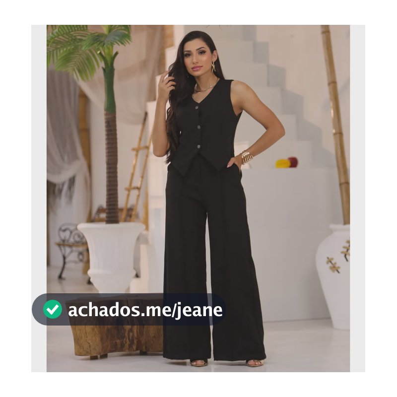 Conjunto Feminino Alfaiataria Colete E Calça Pantalona Preto G