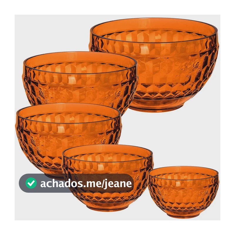 kit 5 Cumbuca Bool Tigela Cumbuca De Plástico Cozinha Jogo De Sobremesa Tigela Bowl Desenhado Trasparente Laranja âmbar