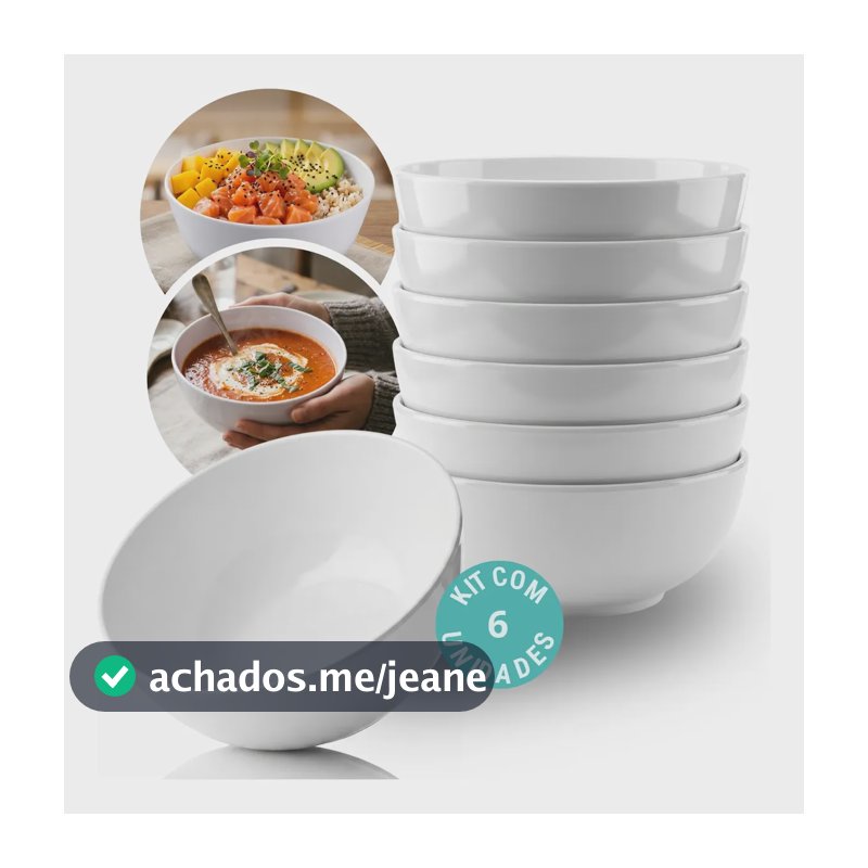 Kit 6 Bowls Grande 715ml Cumbuca Tigela Melamina Resistente Branco