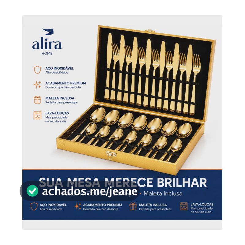 Jogo Talheres 24 Peças Faqueiro Dourado Premium Com Maleta Alira home