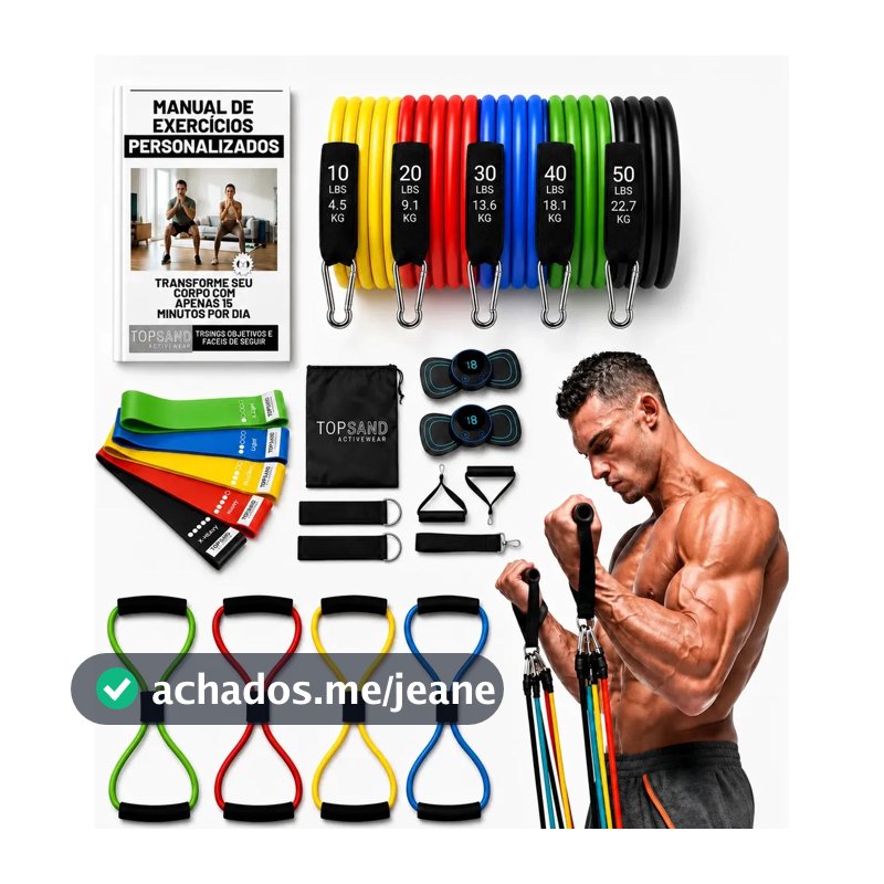 Kit 20 Itens Esportivos Para Treino Em Casa Academia Fitness Funcional Com Elásticos Extensor Puxadores Massageador Faixas Elásticas Mini Band P/ Exercícios Ginástica Fisioterapia Topsand Activewear
