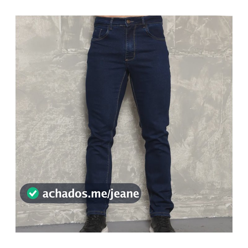 Calça Jeans Masculina Corte Reto Tradicional Com Lycra Jeans Escuro Liso 46