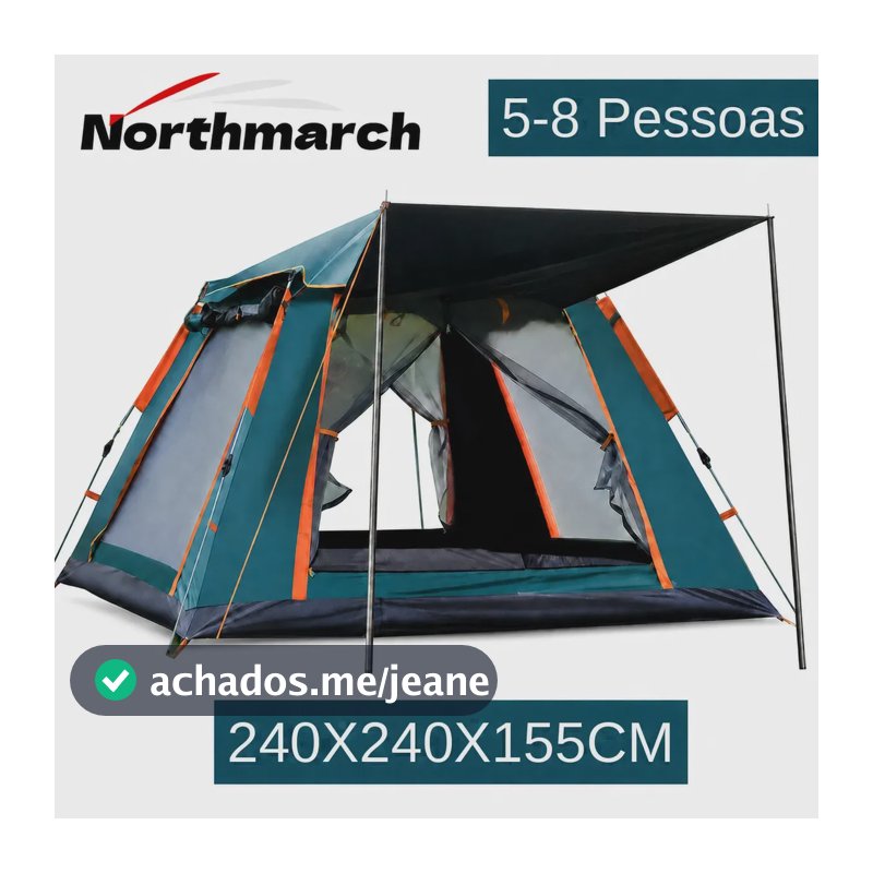 Barraca Camping Northmarch Automática 5-8 Pessoas 240x240x155cm Impermeável 4 Paredes Verde UPF50+ com Montagem Rápida e Estrutura Resistente para Acampamento