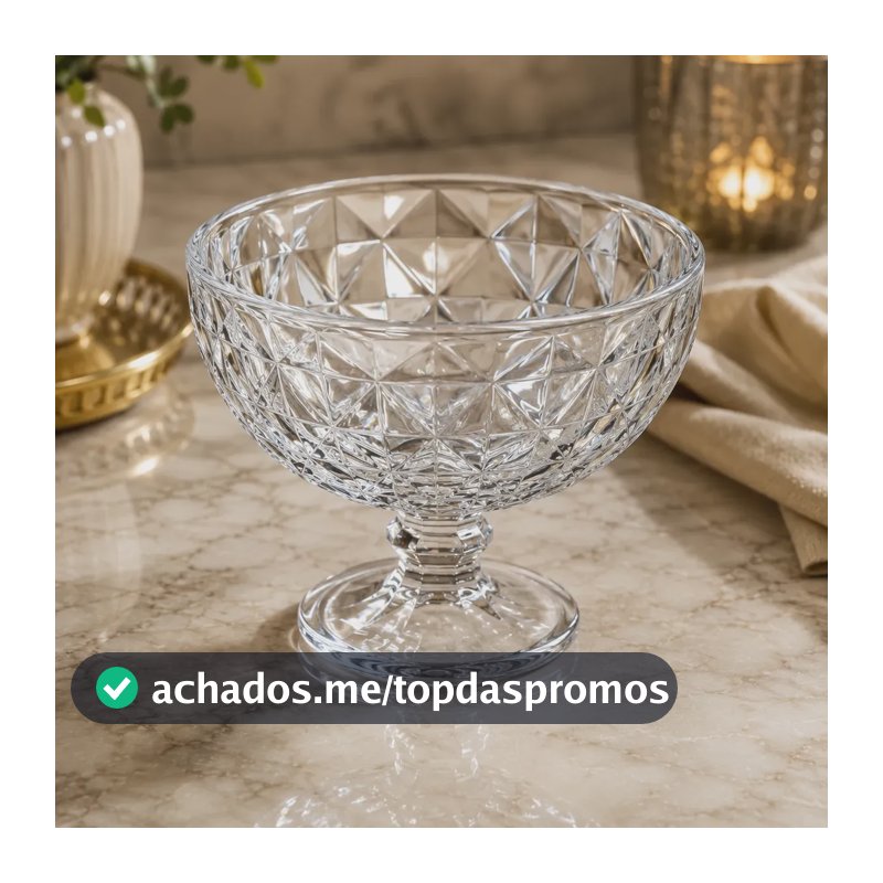 Kit 6 Taças Sobremesa Vidro Diamante 340ml Transparente,luxo Transparente