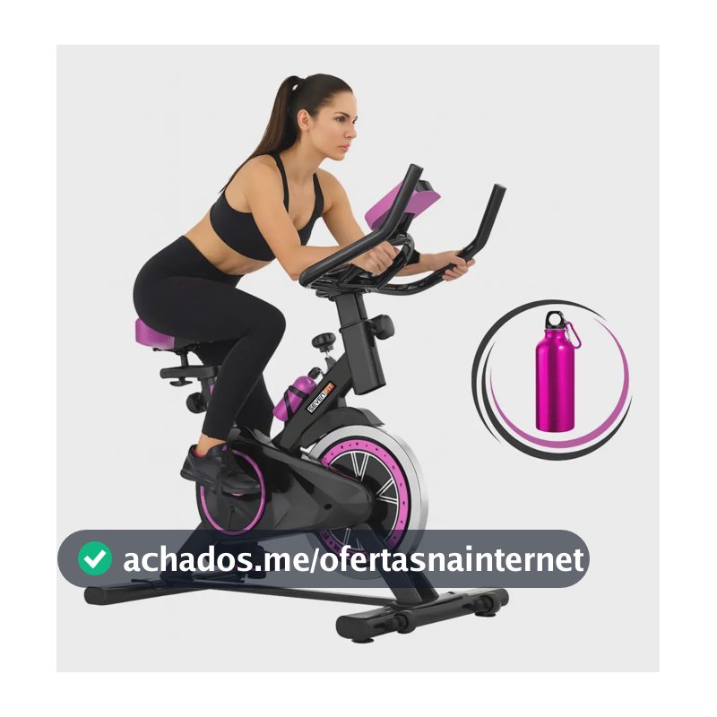 Bicicleta Ergométrica Bike Spinning Garrafa 6kg Sensação Inércia Com Medidor Cardíaco Fitness Preto e Rosa Sevenfit Para Cardio E Musculação