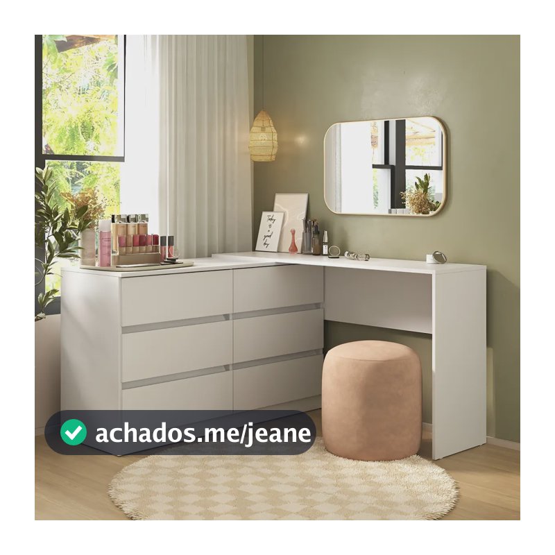 Penteadeira de Canto 120cm 6 Gavetas Flex Multimóveis MP4404 Branco