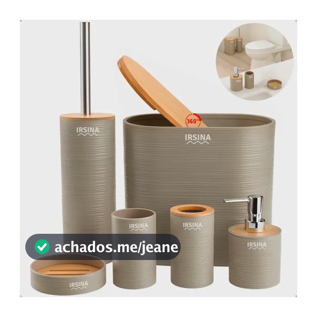 Kit Banheiro Completo Acessórios De Bambu Moderno Lixeira Com Tampa Escova Saboneteira Cor Bege Irsina