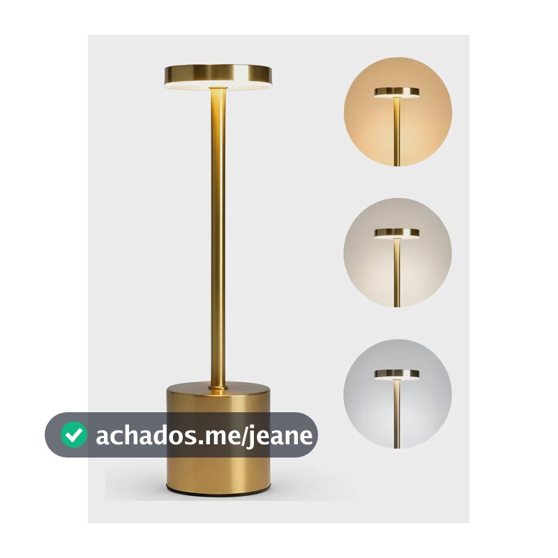 Luminária Mesa 3 Cores Abajur Sem Fio Recarregável Usb Led Dourado-escuro 127/220v