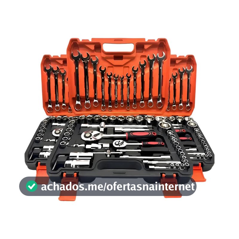 Jogo Soquete Chave Combinada Catraca Kit 61 Peças Com Maleta Cor Cinza