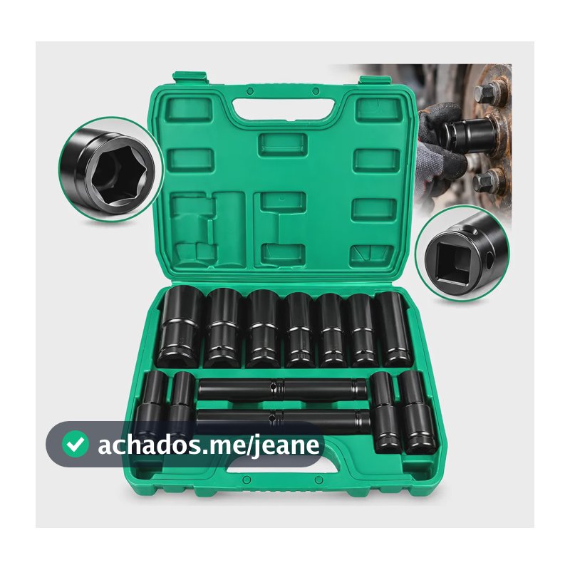 Kit 15 Jogo Soquete Longo Sextavado Impacto 1/2 8-32mm