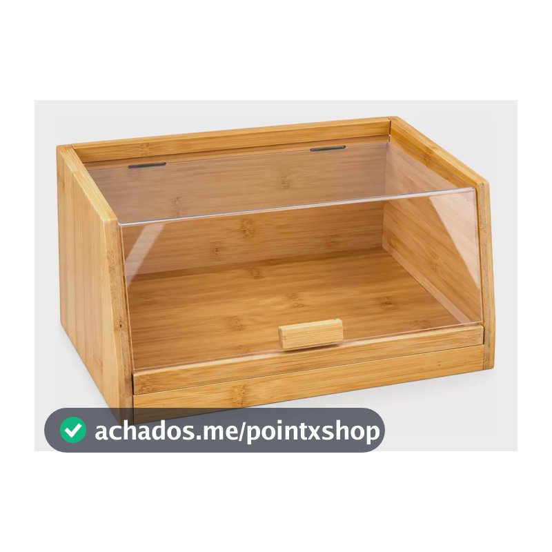 Porta Pão De Bambu Tampa Transparente Organizador Alimentos Marrom Lisa