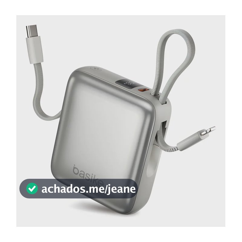 Carregador Portátil Power Bank Basike 10000mAh 22.5W Rápido 4 Saídas Cabo Embutido Display iPhone Samsung
