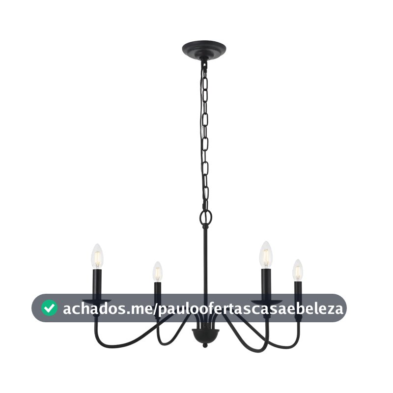 Luminária De Teto Lustre Pendente 4 Braços Modern E14 Preto