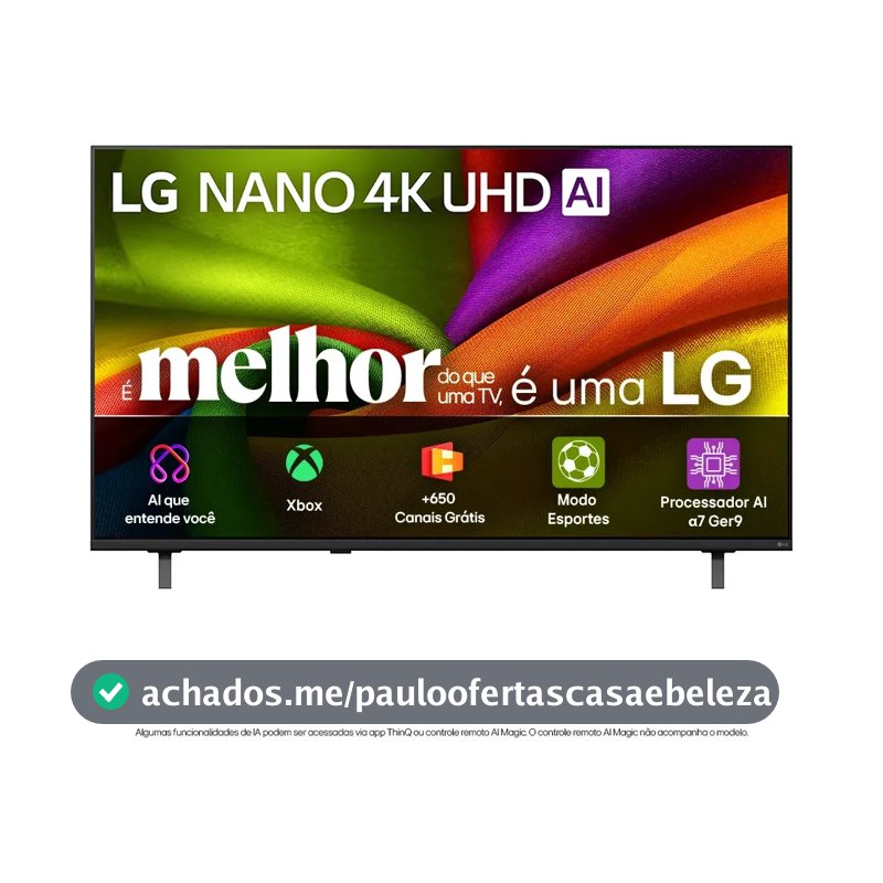 Smart TV 4K 65" LG NANO UHD AI NU850 2026 Processador α7 Ger9 HDR10 Xbox Bluetooth Wi-Fi AI Search Google Gemini webOS 26 - 65NU850BPSA