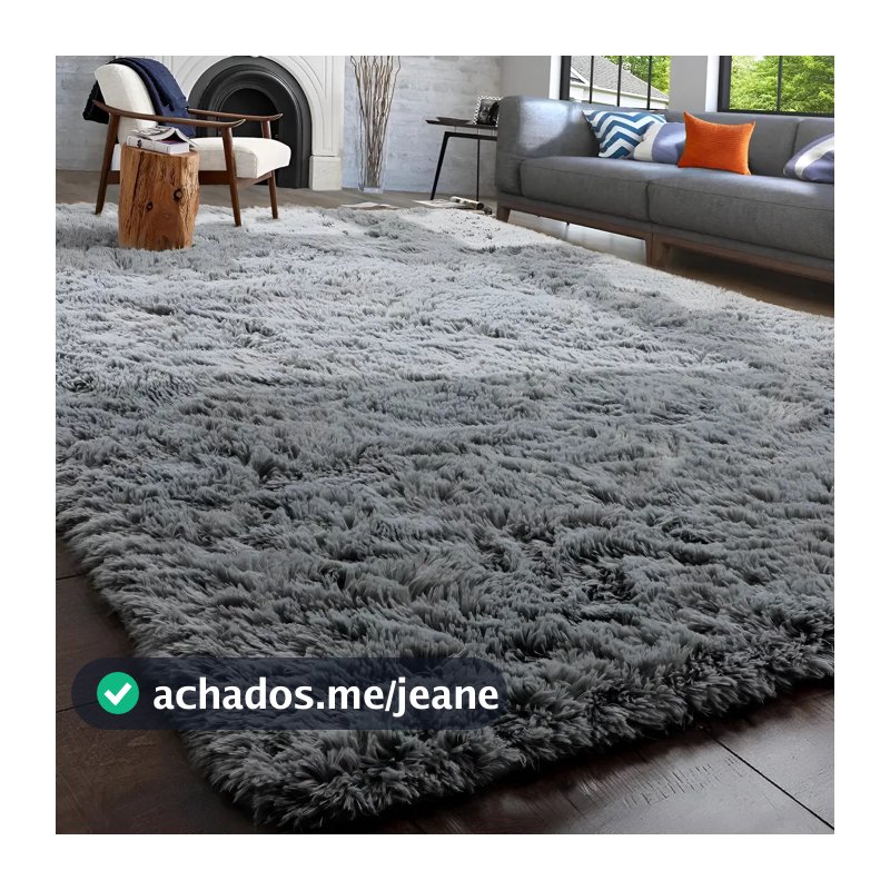 Tapete Decorativo Felpudo 2,00x1,50 Sala Quarto Escritório Cor Cinza Liso Pelo Alto Casa Laura Enxovais
