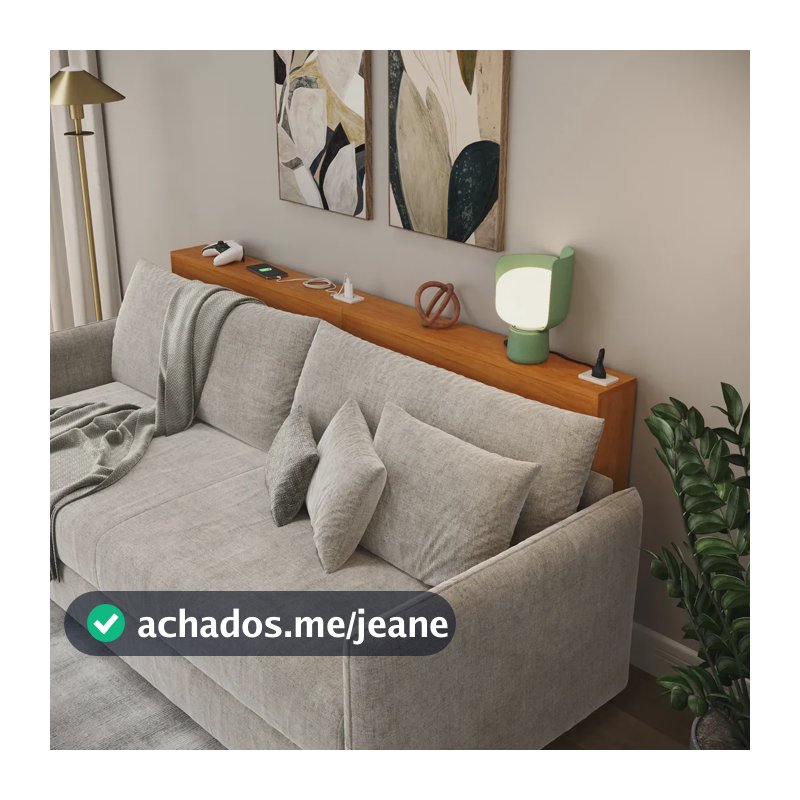 Aparador Console de Sofá Mesa de Apoio Nature Slim com Tomada Embutida 10A, Cabo 1,8m, 90cm de Largura, 75cm de Altura e 11cm de Profundidade, Mesa Lateral para Sala Moderna