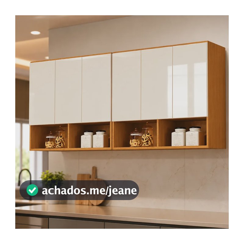 Armario Suspenso 6 Portas P/ Cozinha E Lavanderia Bela Luxo Nature/off White