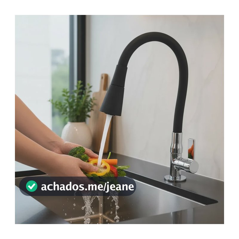 Torneira Para Pia De Cozinha Bancada Gourmet Flexível Jato  Preto