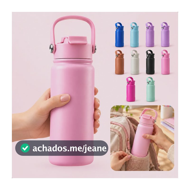 Garrafa Térmica Inox 600ml Bico Duplo Com Canudo Escolar Rosa-claro