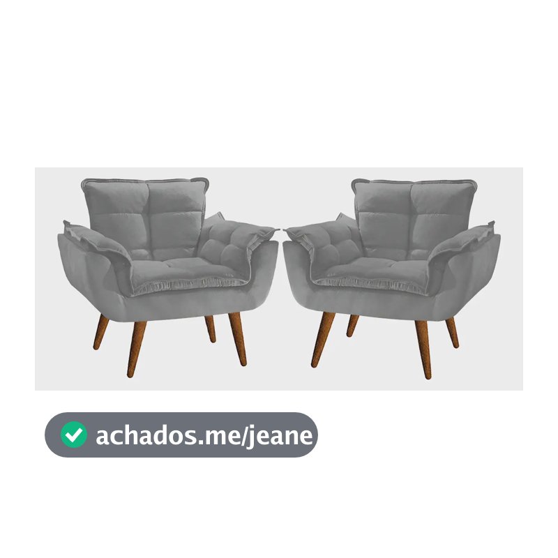 Kit 2 Poltrona Decorativa Opala Para Sala Recepção Luxo Cor Cinza