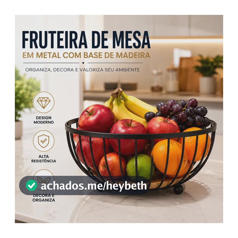 Fruteira de Mesa Cesto Organizador de Frutas Aramada Multiuso Cozinha Metal Inox Aquattro
