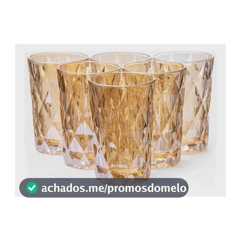 Jogo De Copos Com 6un Vidro Diamond 350ml. Dourado