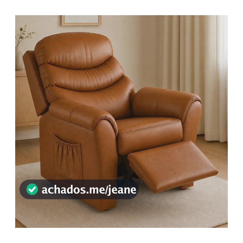 Poltrona do Papai Reclinável JB Estofados em Corino Caramelo