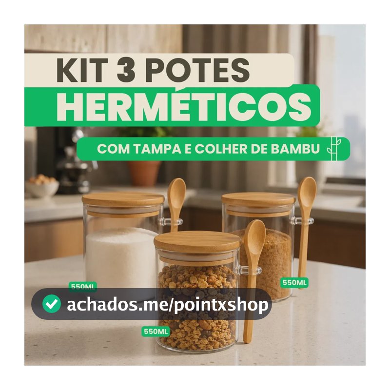 Pote Hermético De Vidro 550ml Com Tampa Bambu Transparente