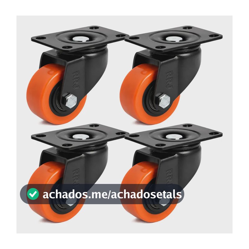Kit 4 Rodas Giratórias p/ Móveis c/ Rolamento, 5 cm, PVC e Aço, RRJ