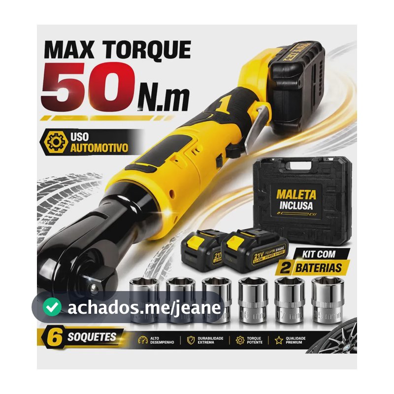 Chave Catraca Elétrica Brushless 1/2 Sem Fio 21V 50Nm Profissional Com 2 Baterias Li-Ion Carregador Maleta Jogo de Soquetes LED Reversível Velocidade Variável Ferramenta Automotiva Industrial