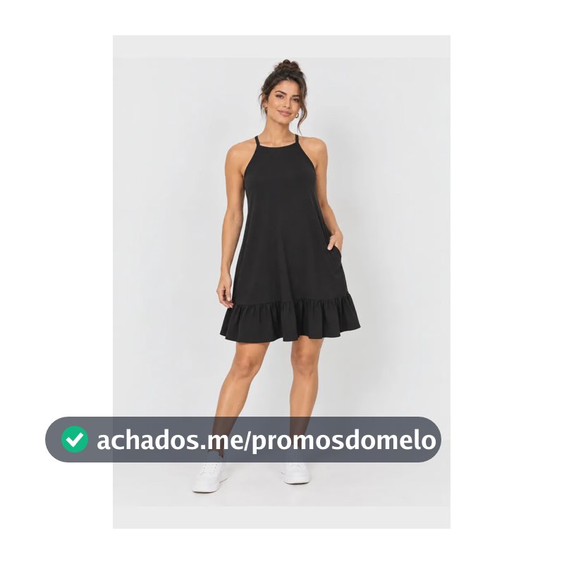 Vestido Alcinha Soltinho Curto Detalhe Babado Preto Gg