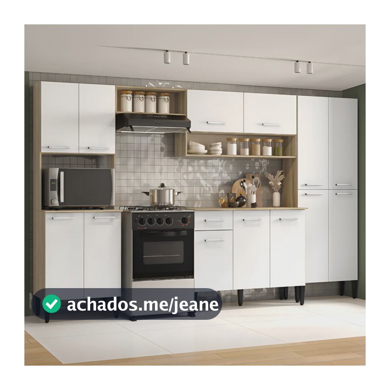 Cozinha Completa Arizona Plus Com Armário E Balcão Carraro Cor Carvalho/Branco
