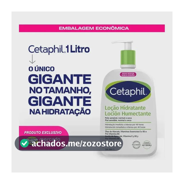 Cetaphil Loção Hidratante Corporal e Facial para Pele Sensível, Normal a Seca 1L - Hidratação 48h