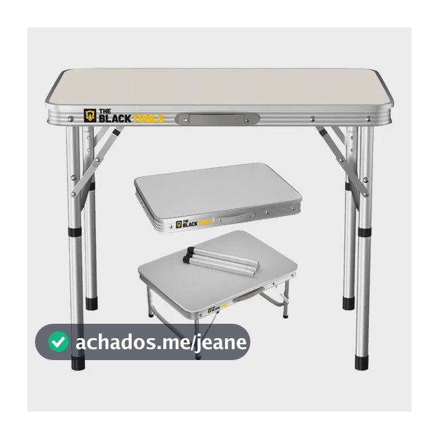Mesa Dobrável Praia Camping Alumínio 60x45cm Vira Maleta Cor Branco e Prateado The Black Tools