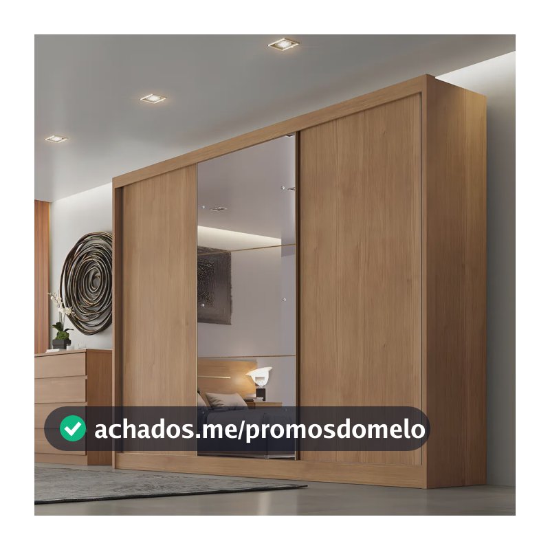 Guarda Roupa Casal Horizonte Cumaru 3 Portas Correr Espelho MDF