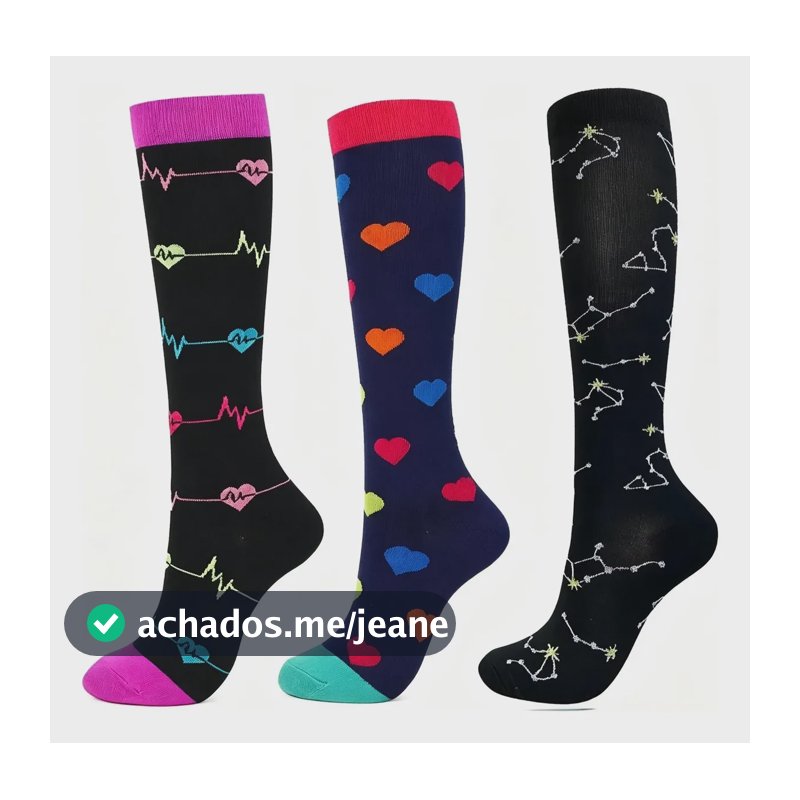 Kit 3 Pares Meias Compressão Joelho Alto 30mmhg Esport 35-38 Estilo 12 L/xl