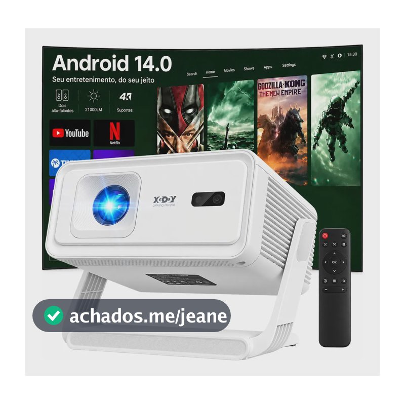 Projetor XGODY TOP A1 H Smart Portátil Full HD 1080p Android 14 com Foco Automático e Wi-Fi 6