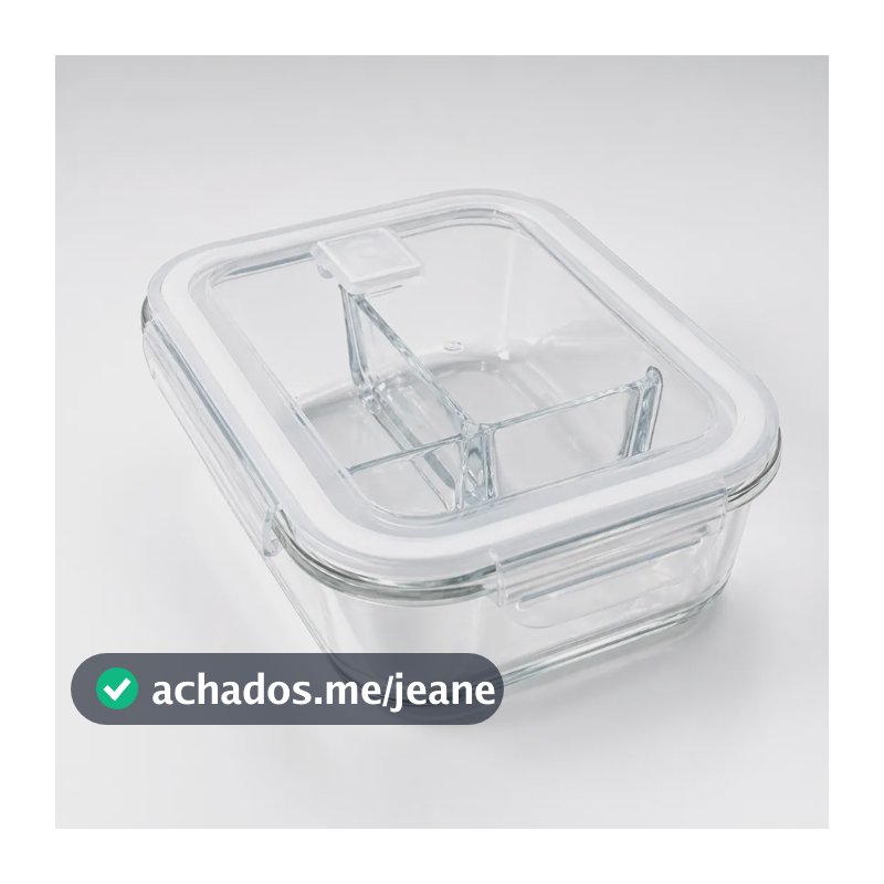 Kit 3 Pote Hermético Vidro Divisória Marmita Fitness 1000ml Branco