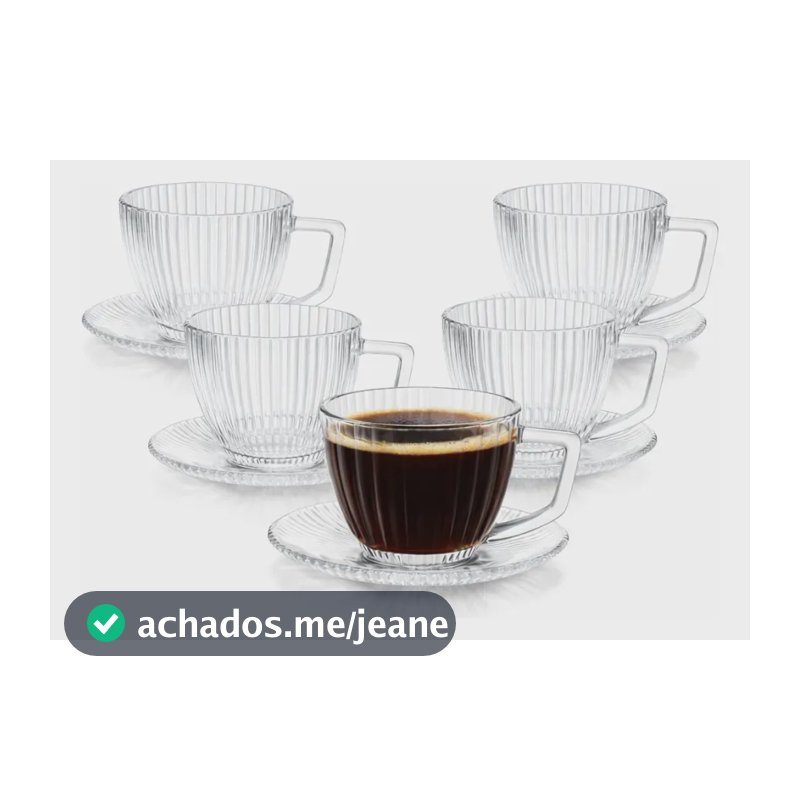 Jogo 6 Xícaras C/pires Graffiato Em Vidro Chá Café 230ml