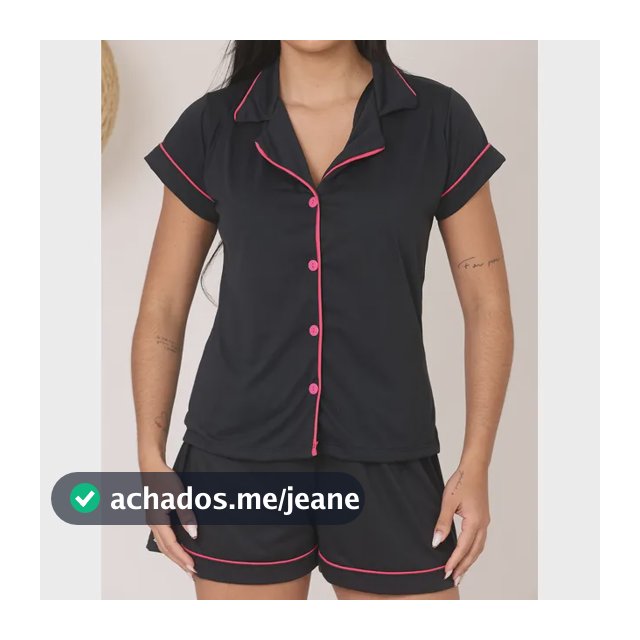 Pijama Feminino Americano Golinha Baby Doll Amamentação Preto Liso P