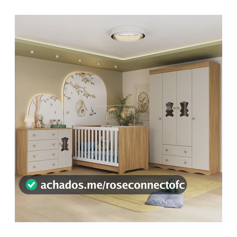 Quarto de Bebê Completo com Berço Americano 3 em 1 Doçura Multimóveis MP4646 Madeirado/Off White