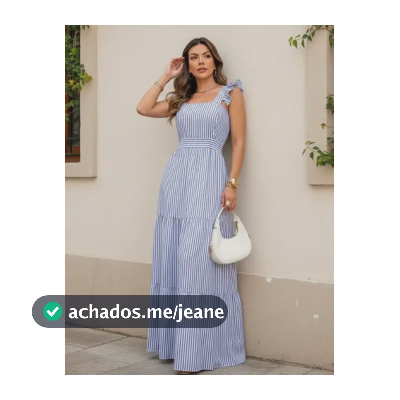 Vestido Longo Elegante Duna Alças Babado Listrado Evangelico Azul Único