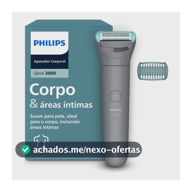 Máquina de Raspar Pelos Philips Body Groomer Série 3000 | Aparador Corporal e Região Íntima | Seco e Molhado | 80 Min Sem Fio