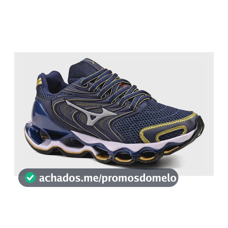 Tênis Masculino Mizuno 12s Caminhada Macio Wave Oferta Marinho/dourado 41 Br