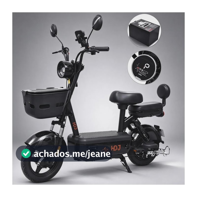 Bicicleta Elétrica Scooter HDJ GS006 E-bike 1000w 48v 20ah Bateria Longa Autonomia 63km Amortecedores Pneu 14 Freio A Tambor Led Painel Digital Tela De Exibição Digital Preto