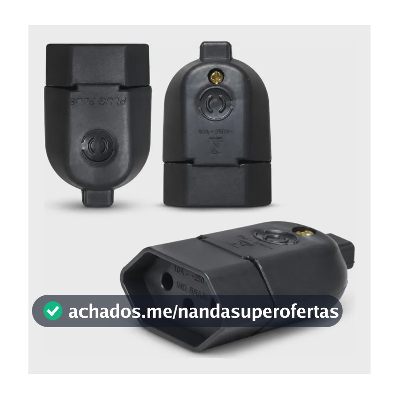 Kit 25 Plug Pino Elétrico Fêmea 2p 10a 250v Tomada Preto