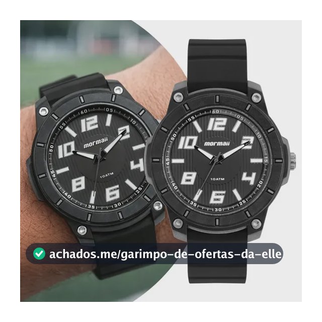 Relógio Analógico Mormaii Masculino Preto, com Pulseira de Silicone e Resistência à Água 100m
