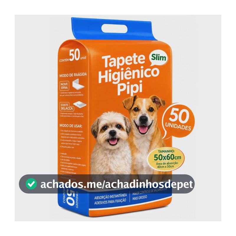 Tapete Higiênico Para Cachorro 50 Unidades 50x60cm Com Gel Absorvente Fralda Manta Pet Cão